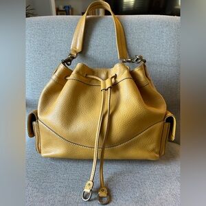 Cole Haan Mustard Yellow Bucket Shoulder Bag Y2K Style Leather Brass Hardware
